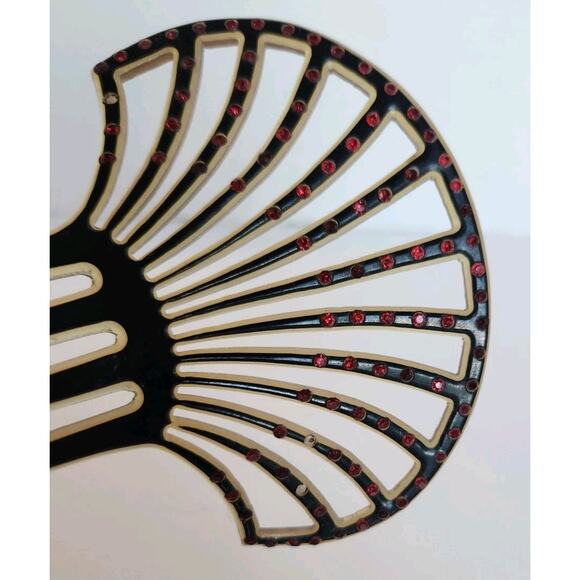 Antique 1920\'s Art Deco Celluloid Hair Fork Hair Comb Red Rhinestones main image 5